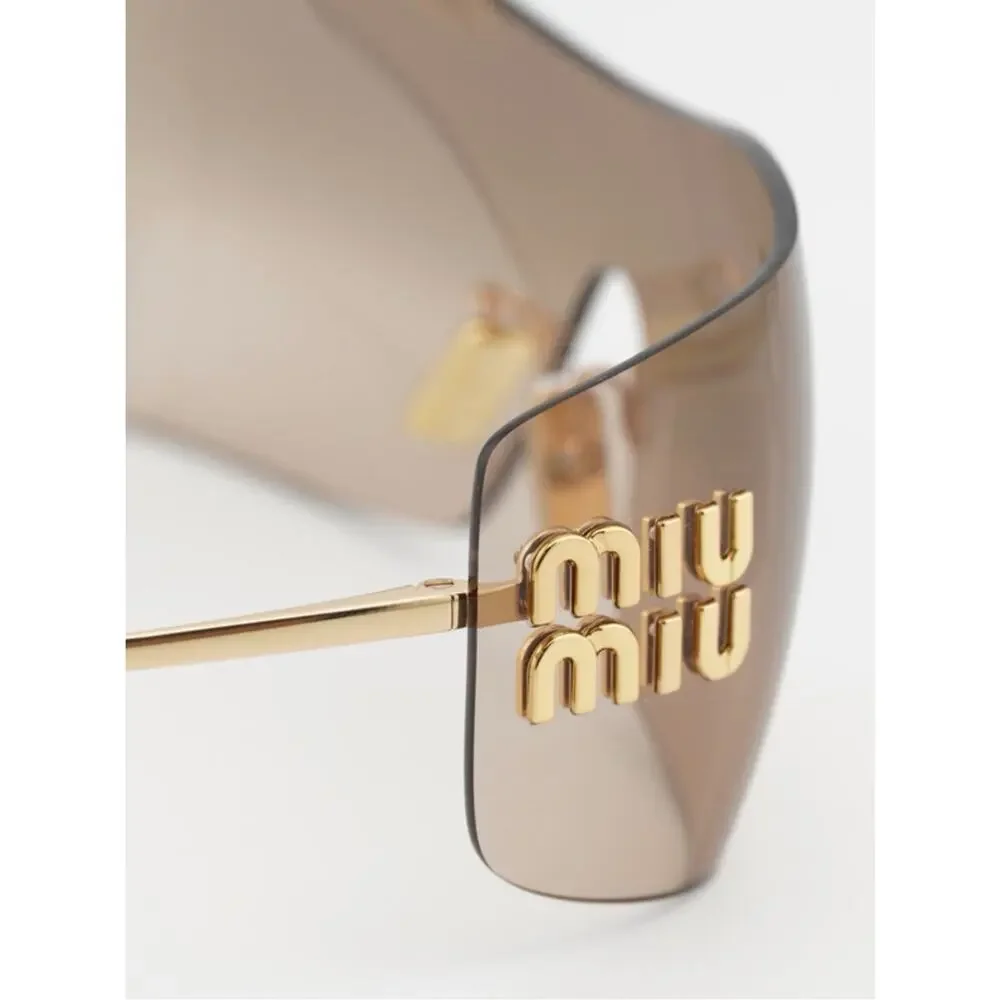 New Miu Miu MUB53S 5AK20P Gold-Tone Brown Gradient Shield Sunglasses Authentic